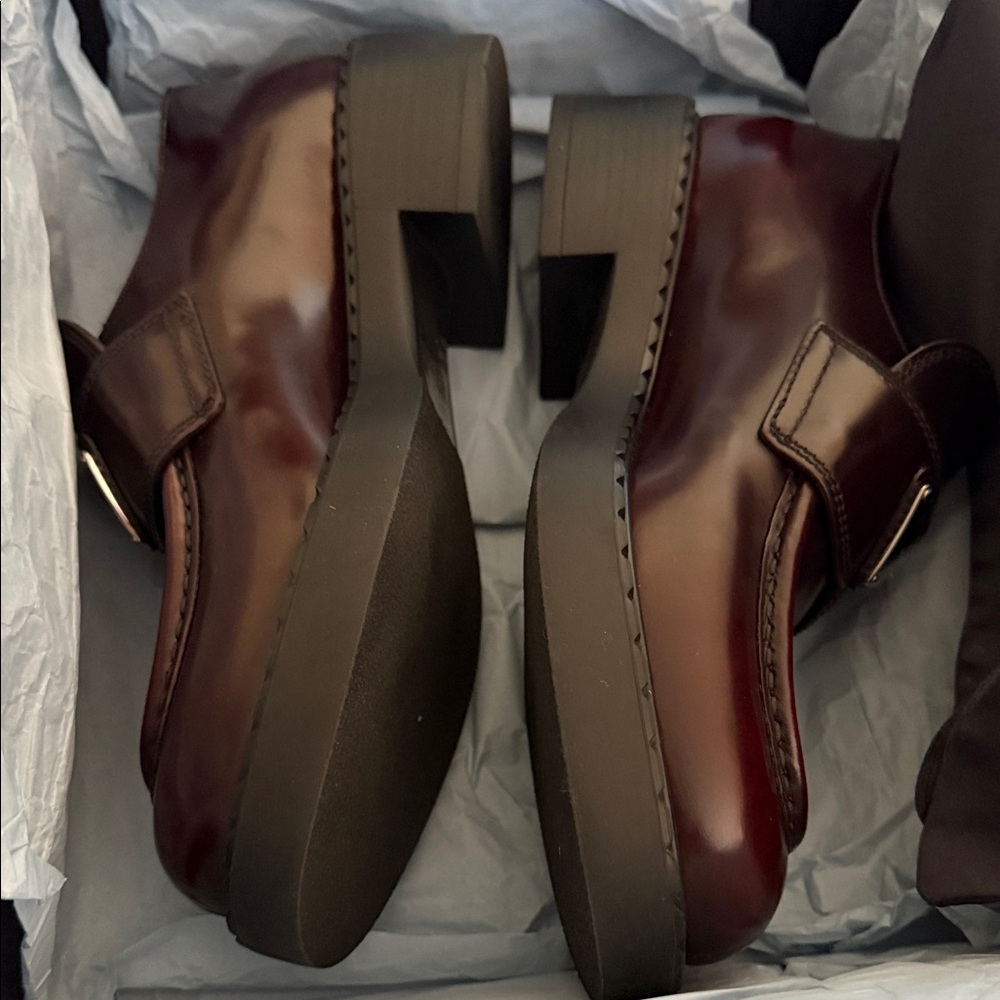 Prada Women's Triangle Logo Loafers Spazzolato Leather Dark Burgundy - Picture 5 of 12
